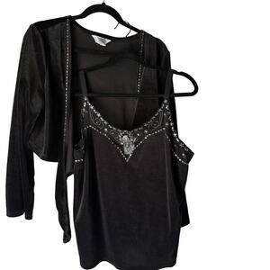 George Tank Top Vintage 90s‎ Set Womens 16W Velvet Mesh Beaded Plus Whimsigoth